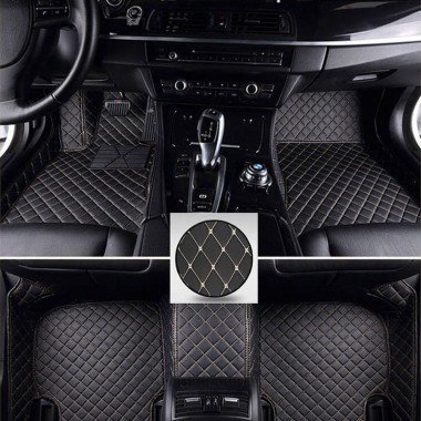 Wholesale Black and Beige Stitching Luxury Leather Diamond Car Floor Mats