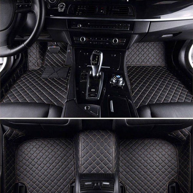 Wholesale Black and Beige Stitching Luxury Leather Diamond Car Floor Mats Wholesale Black and Beige Stitching Luxury Leather Diamond Car Floor Mats