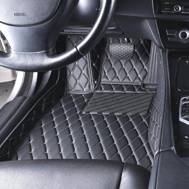 Wholesale Black and Beige Stitching Luxury Leather Diamond Car Floor Mats Wholesale Black and Beige Stitching Luxury Leather Diamond Car Floor Mats