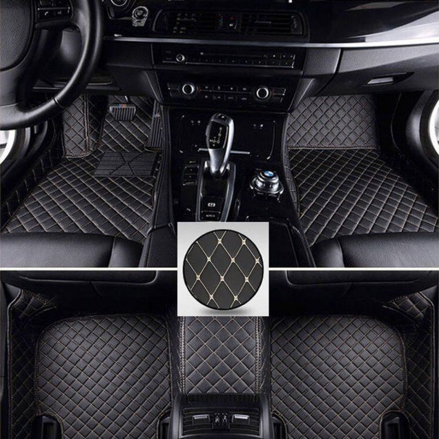 Wholesale Black and Beige Stitching Luxury Leather Diamond Car Mats Wholesale Black and Beige Stitching Luxury Leather Diamond Car Mats