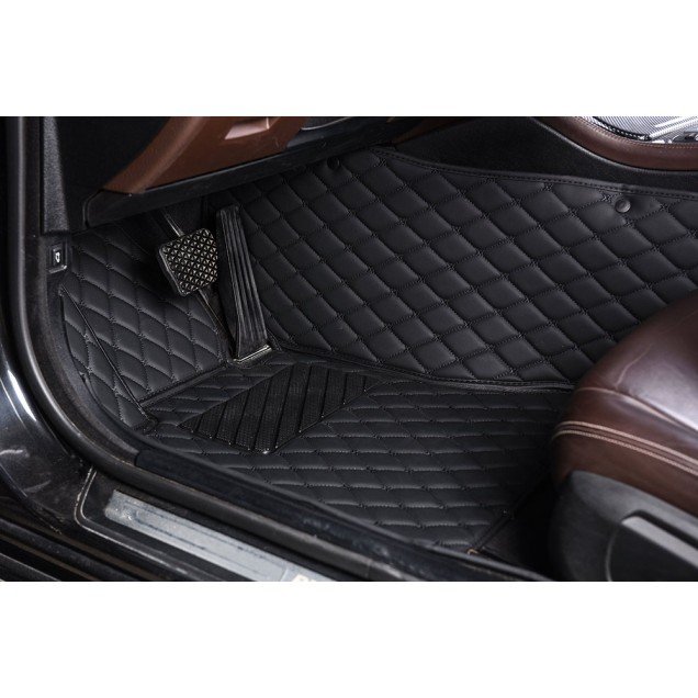 Wholesale Black and Black Stitching Luxury Leather Diamond Car Mats