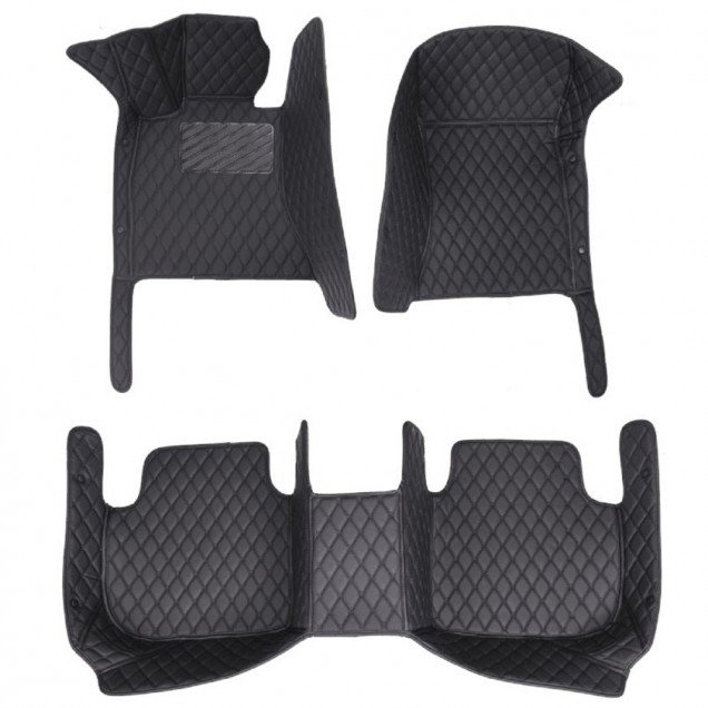 Wholesale Black and Black Stitching Luxury Leather Diamond Car Mats