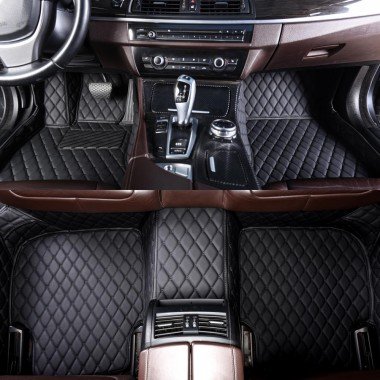 Wholesale Black and Black Stitching Luxury Leather Diamond Car Mats