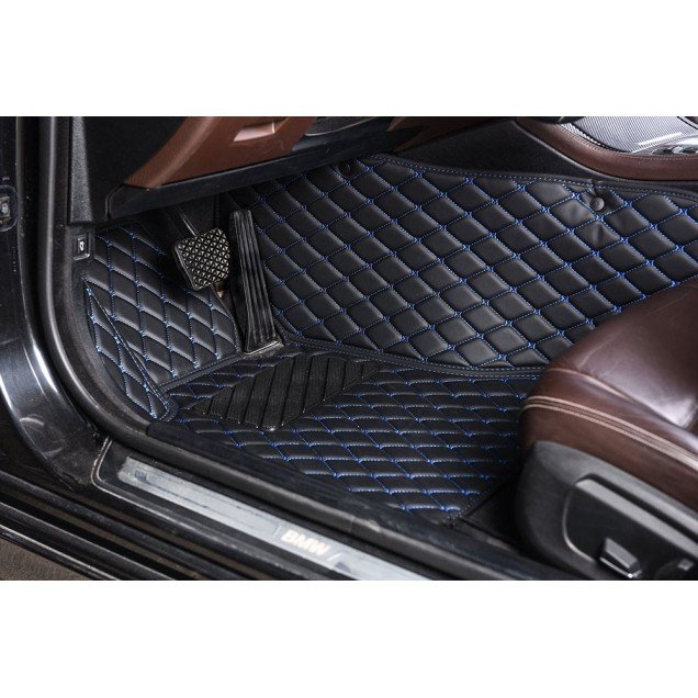 Wholesale Black and Blue Stitching Luxury Leather Diamond Car Floor Mats Wholesale Black and Blue Stitching Luxury Leather Diamond Car Floor Mats