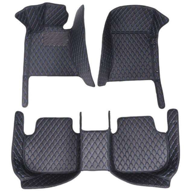 Wholesale Black and Blue Stitching Luxury Leather Diamond Car Floor Mats Wholesale Black and Blue Stitching Luxury Leather Diamond Car Floor Mats