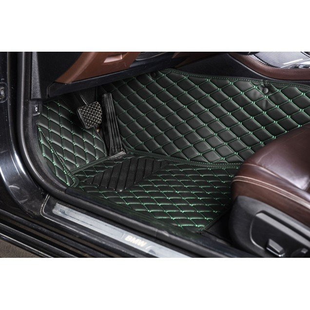 Wholesale Black and Green Stitching Luxury Leather Diamond Car Floor Mats Wholesale Black and Green Stitching Luxury Leather Diamond Car Floor Mats