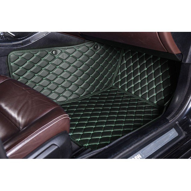 Wholesale Black and Green Stitching Luxury Leather Diamond Car Floor Mats Wholesale Black and Green Stitching Luxury Leather Diamond Car Floor Mats