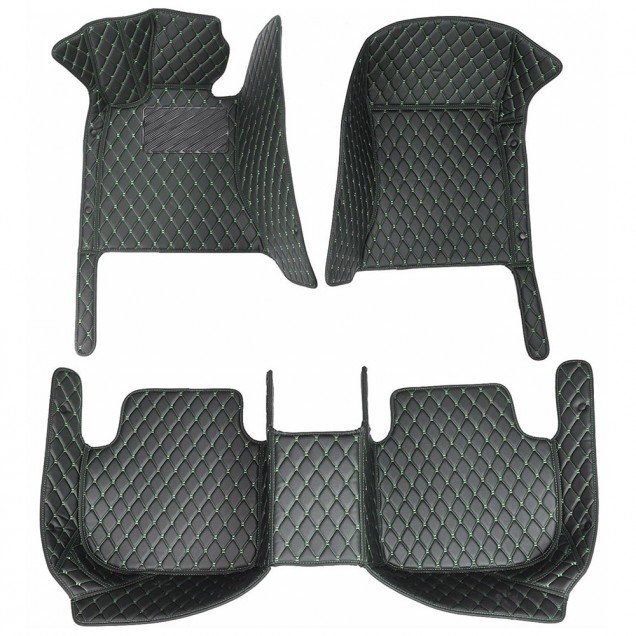 Wholesale Black and Green Stitching Luxury Leather Diamond Car Floor Mats Wholesale Black and Green Stitching Luxury Leather Diamond Car Floor Mats