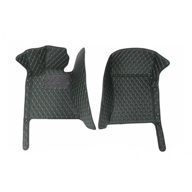 Wholesale Black and Green Stitching Luxury Leather Diamond Car Floor Mats Wholesale Black and Green Stitching Luxury Leather Diamond Car Floor Mats