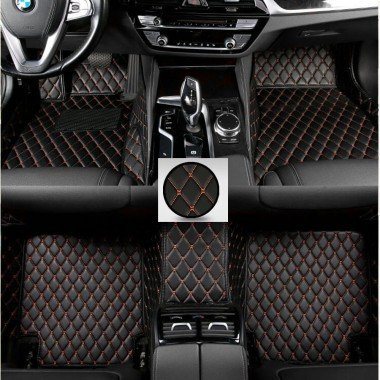 Wholesale Black and Orange Stitching Luxury Leather Diamond Car Floor Mats