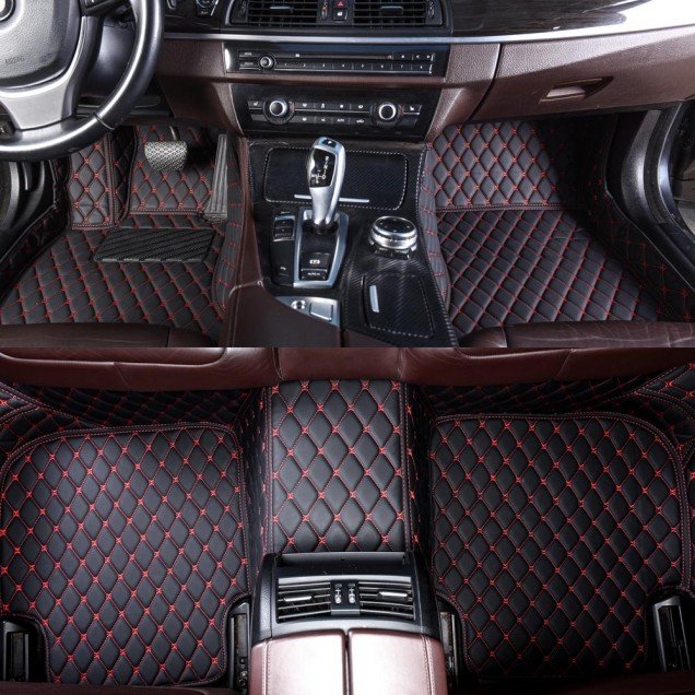 Wholesale Black and Red Stitching Luxury Leather Diamond Car Floor Mats Wholesale Black and Red Stitching Luxury Leather Diamond Car Floor Mats