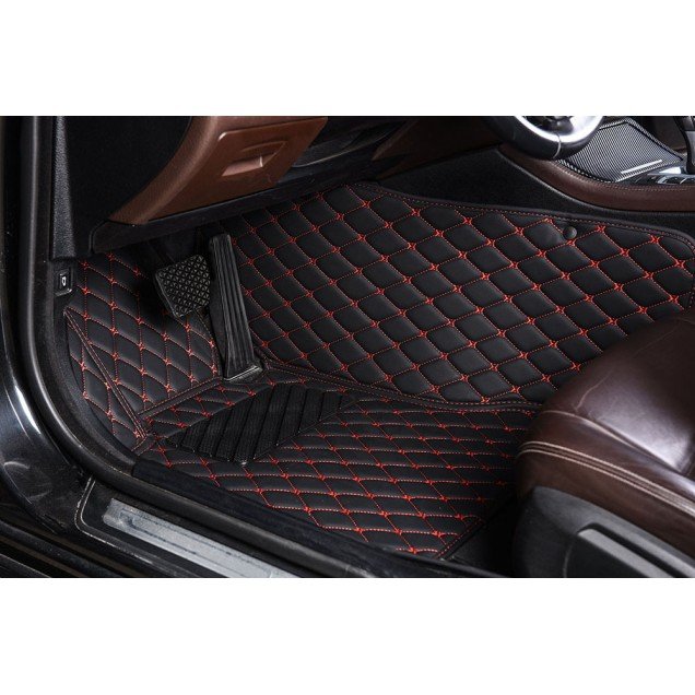 Wholesale Black and Red Stitching Luxury Leather Diamond Car Floor Mats Wholesale Black and Red Stitching Luxury Leather Diamond Car Floor Mats