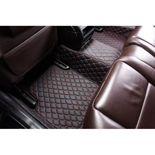 Wholesale Black and Red Stitching Luxury Leather Diamond Car Floor Mats Wholesale Black and Red Stitching Luxury Leather Diamond Car Floor Mats
