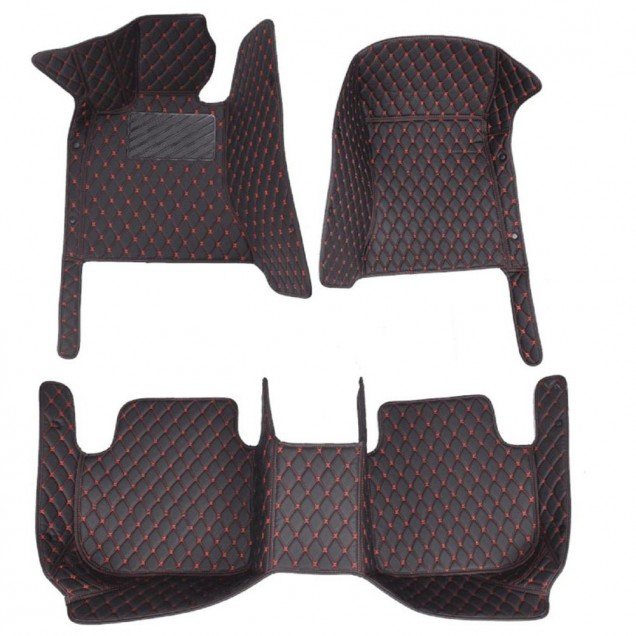 Wholesale Black and Red Stitching Luxury Leather Diamond Car Floor Mats Wholesale Black and Red Stitching Luxury Leather Diamond Car Floor Mats