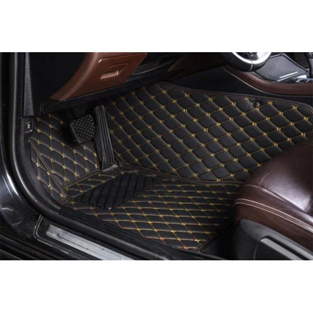 Wholesale Black and Yellow Stitching Luxury Leather Diamond Car Floor Mats Wholesale Black and Yellow Stitching Luxury Leather Diamond Car Floor Mats