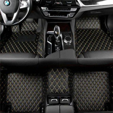 Wholesale Black and Yellow Stitching Luxury Leather Diamond Car Mats