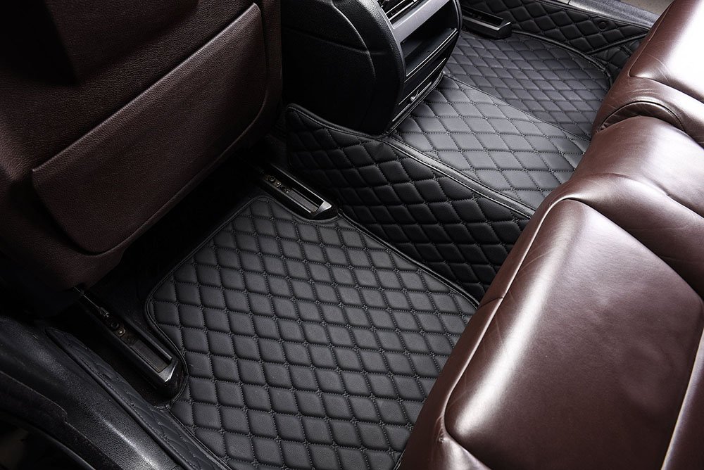 Wholesale Black and Black Stitching Luxury Leather Diamond Car Mats