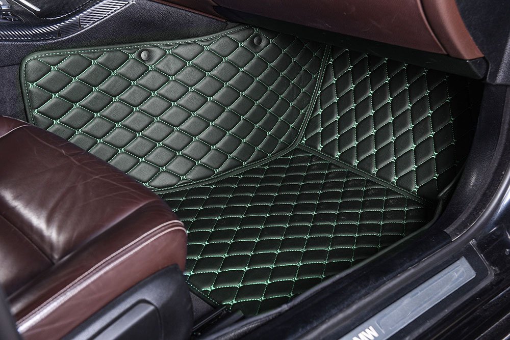 Wholesale Black and Green Stitching Luxury Leather Diamonds Car Floor Mats