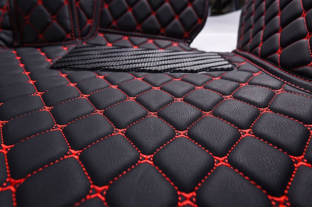 Wholesale Black and Red Stitching Luxury Leather Diamonds Car Floor Mats