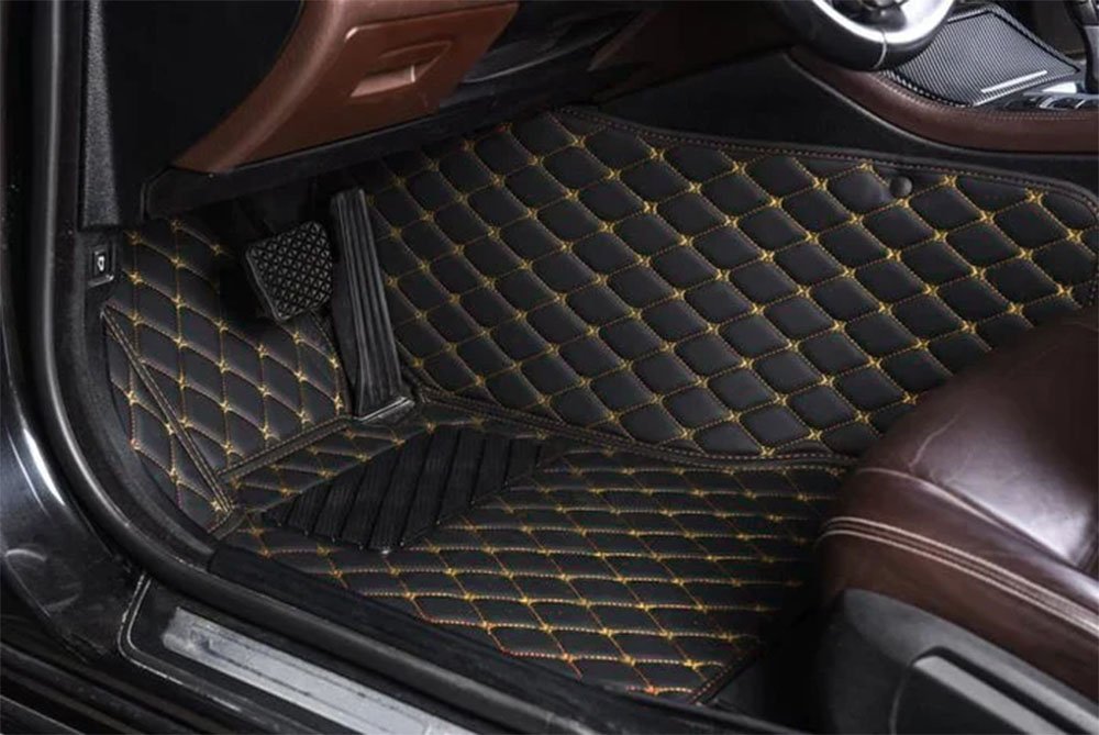 Wholesale Black and Yellow Stitching Luxury Leather Diamond Car Mats